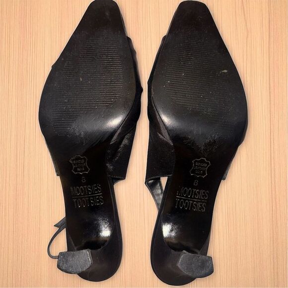 Mootsies Tootsies Monono Black Satin Formal Slingback Heels Rhinestone Shoes - Picture 10 of 10